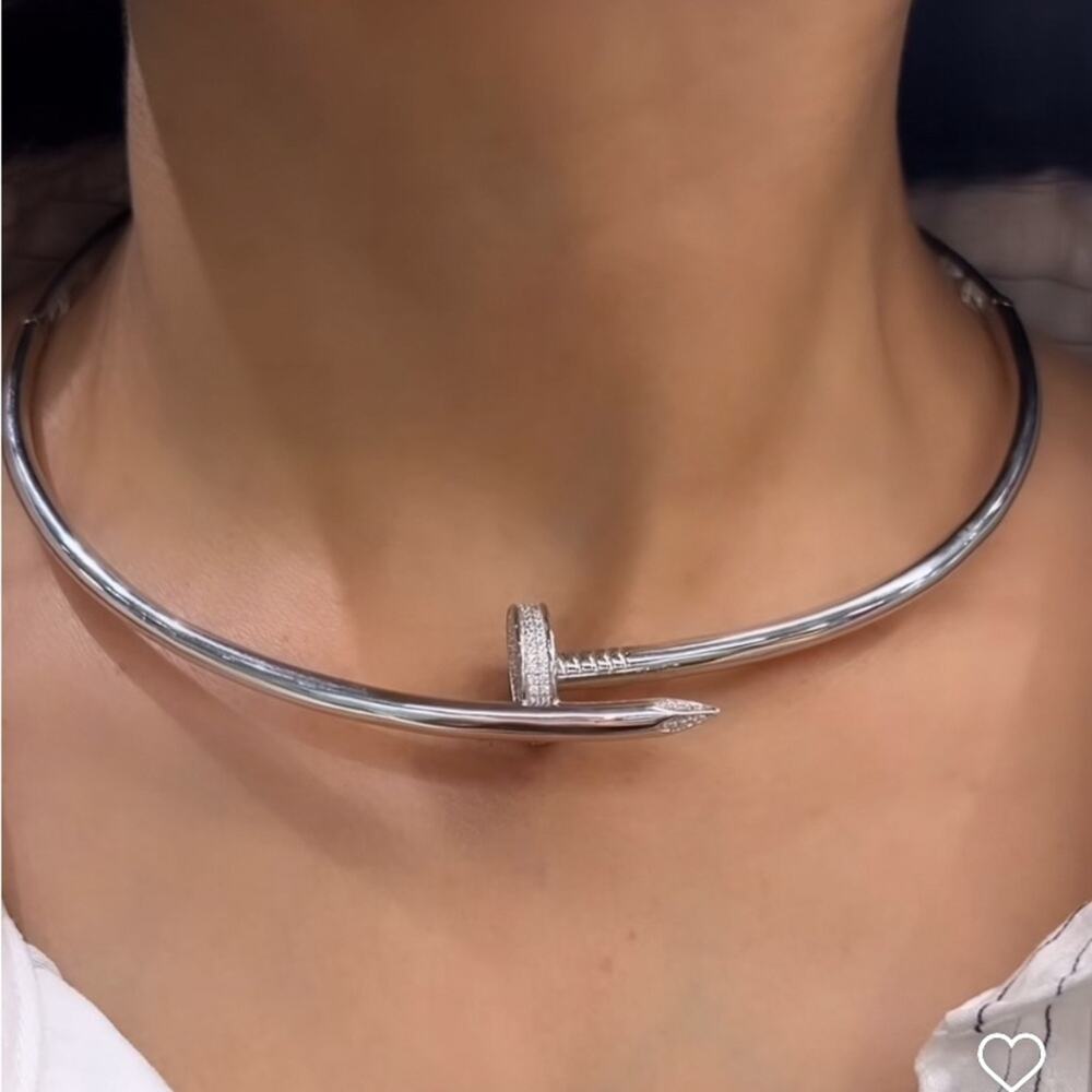 Silver Nail Zircon Choker Necklace Luxury Minimalist